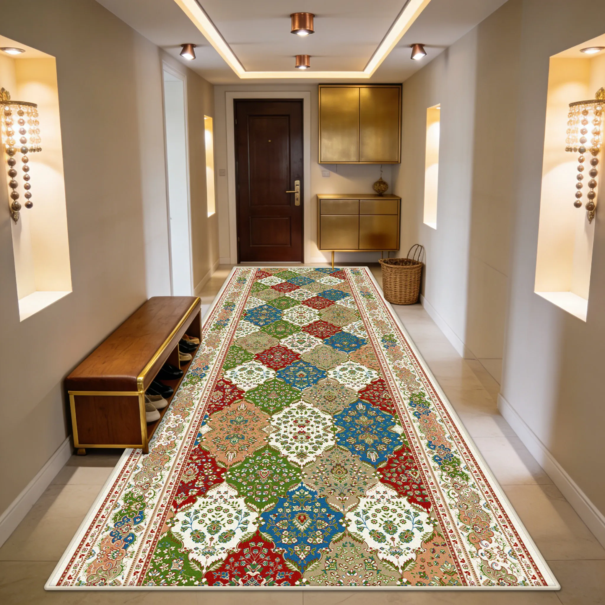 Bohemian Psychedelic Retro Long Corridor Carpet Easy Clean Lint-free Outdoor Aisle Rug Non-slip Foldable Long Runner Floor Mat