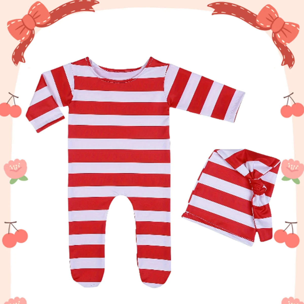 Ylsteed Neugeborener roter Weihnachtsoverall mit Mütze und Kragen, Baby-Fotografie-Requisiten, Säuglingsschieß-Outfit, Weihnachtsthema