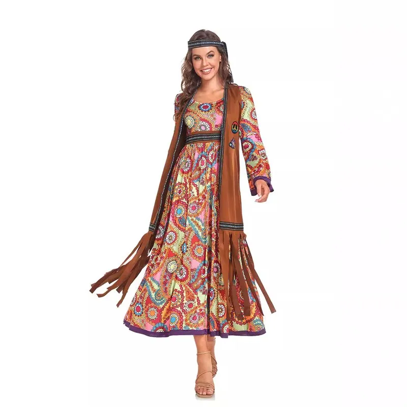 Retro 70s disco hippie loween traje palco papel roupas femininas étnicas faion verão 2025 sem marca rmmi7uln