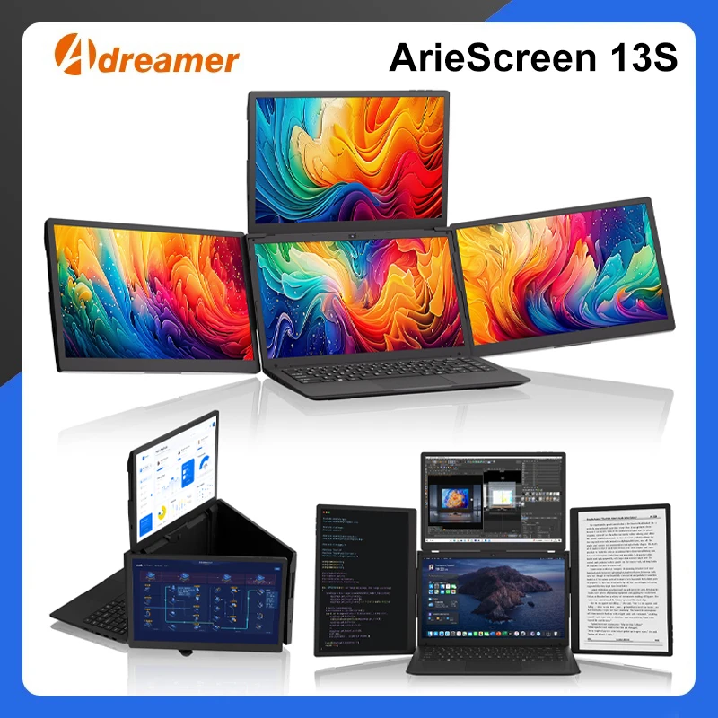 Adreamer ArieScreen13S Expansion Screen Laptop FHD Portable Tri-screen Monitor 3 Displays for 13.3-16 inch Laptop