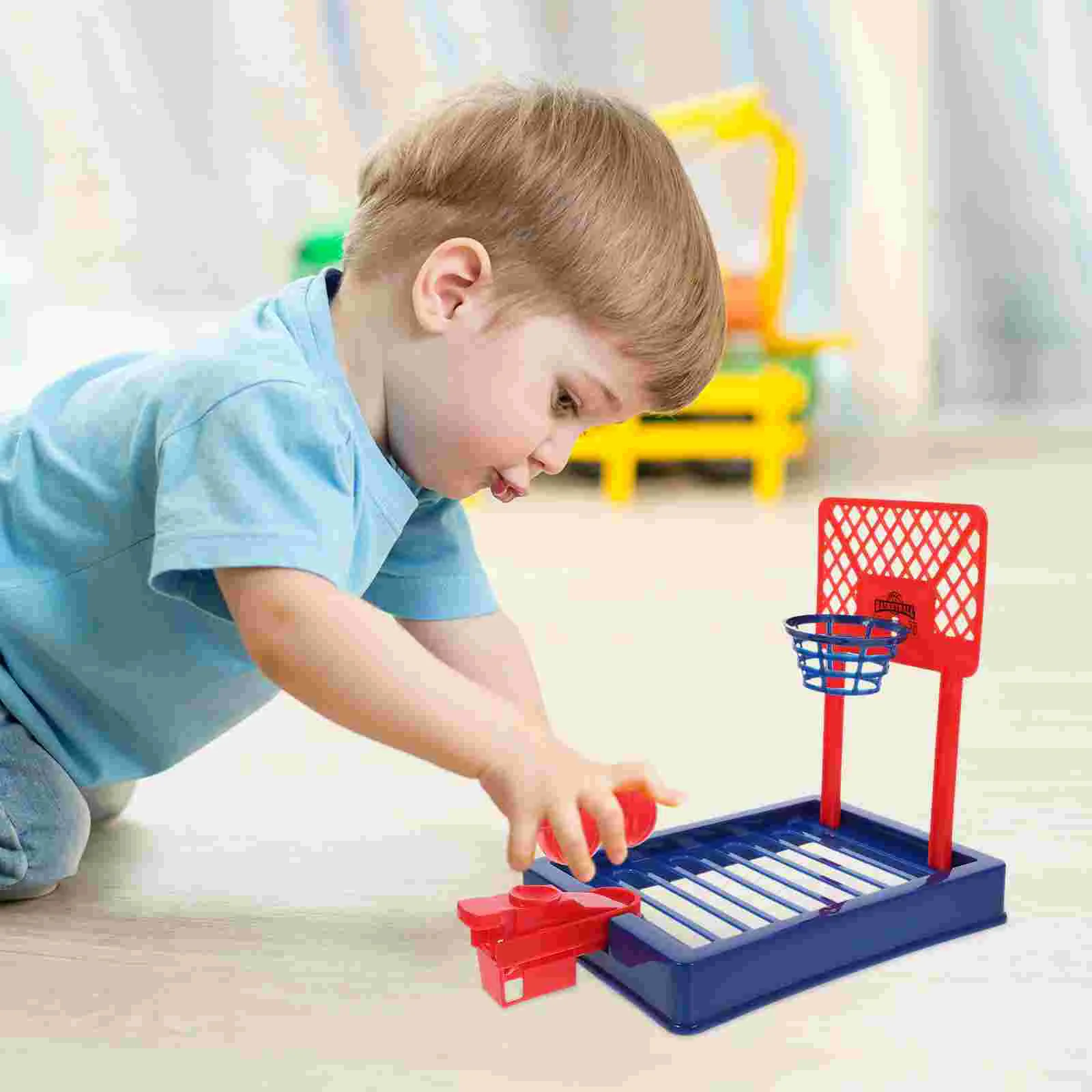 Mini Finger Catapult Basketball Machine Children's Table Tennis Shooting (red with 4 Balls (bag)) Toy Cartoon Game Toys Plastic