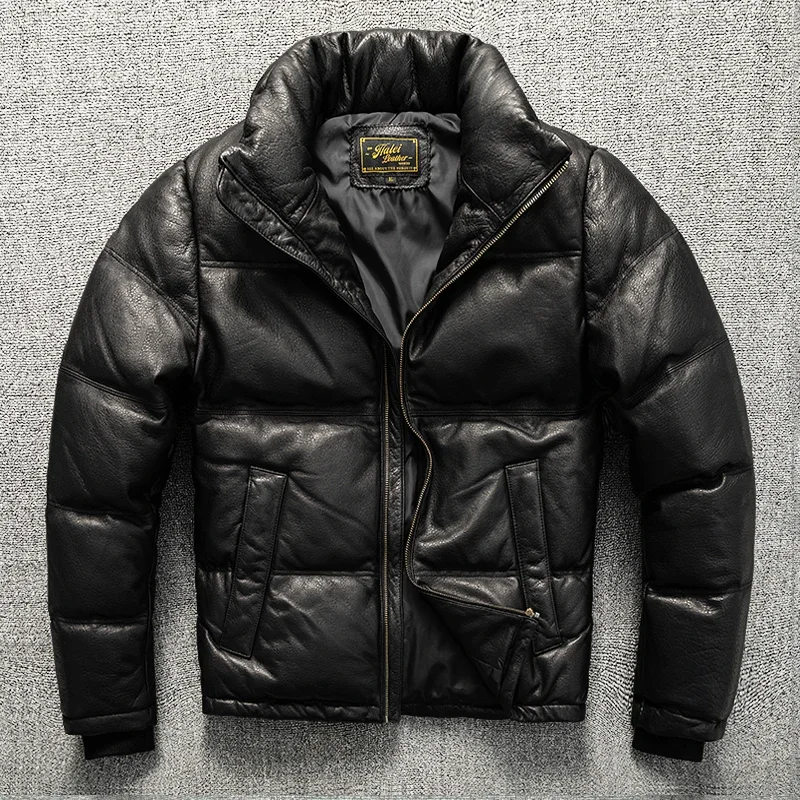 

First-layer Sheepskin Leather Jacket for Men Thickened with Real Leather and Down,warm and Casual, Easy To Match Winter Jacket