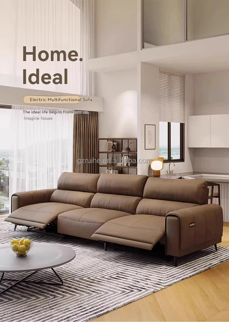 Luxury Electric Sofa Multi-functional Living Room Sofa Set Straight-row Intelligent Straight-row Space Cabin Leather Sofa