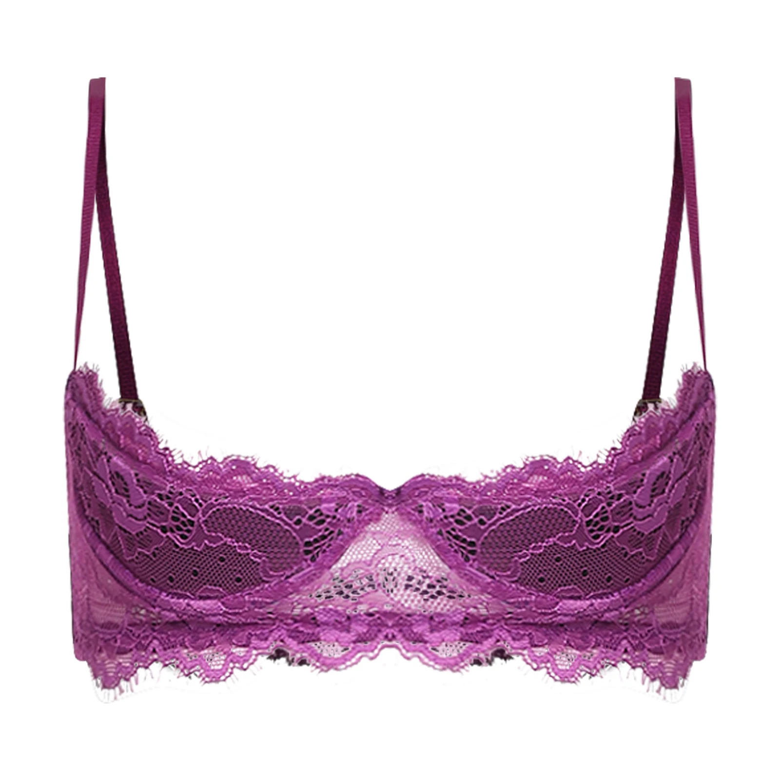 

Womens 1/4 Cup Floral Lace Single Bra/Bra with Removable Halter Collar Padded Cup Push-up Underwire Bra Balconette for Dating