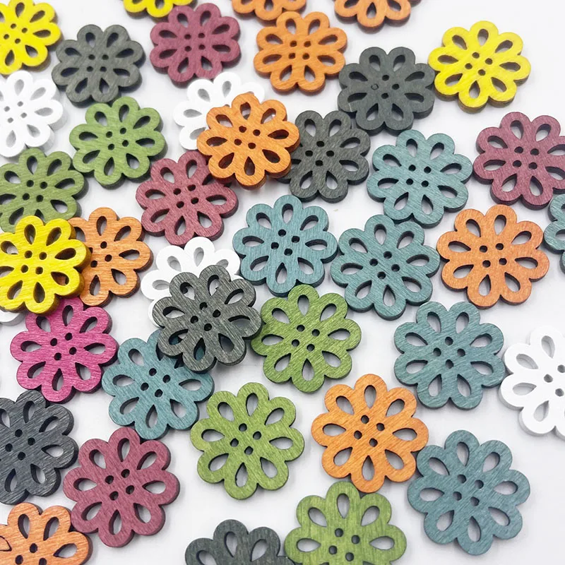 50/100PCS 20MM Flowers Wooden Sewing Buttons Scrapbooking DIY Wood 2 Holes Button for Crafts Scrapbooking Accessories WB935