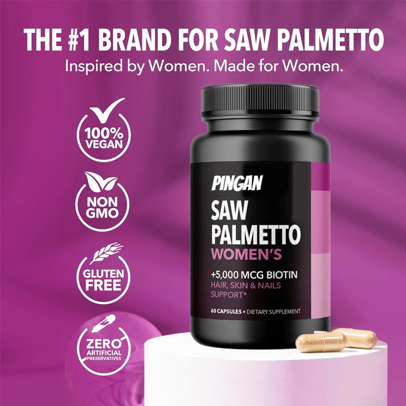 

Women'sSawPalm 60 Capsules Biotin Supplement DHT Blocker Hair Health Vitamin Make Postpartum Women's Hair Stronger in Appearance