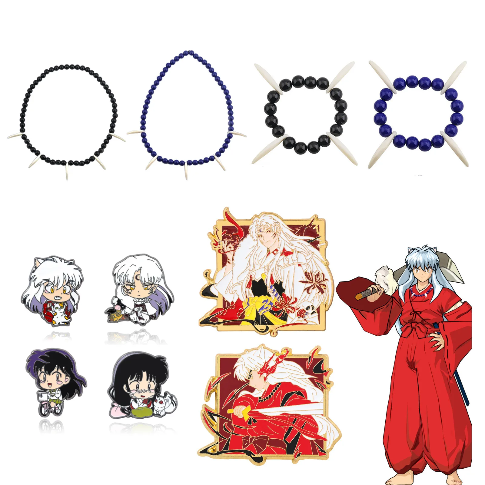 Inuyasha Brooch Sesshoumaru Pins Brooch Hot-blooded Anime Necklace Bracelet Badge Lapel Pin Brooch for Women Men Jewelry Gift
