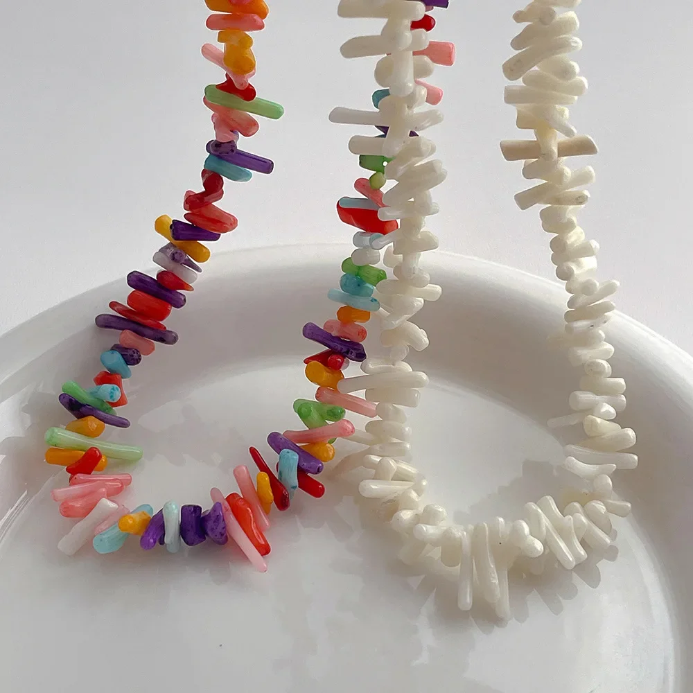 Minar Bohemian Gold PVD Plated Stainless Steel Rainbow Irregular Coral Strand Chokers Necklaces For Women Holiday Jewelry