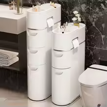 ארון אחסון פלסטיק לבן בסגנון קלאסי עם מגירות, מארגן רב-תכליתי עמיד למים לחדר האמבטיה, המטבח
