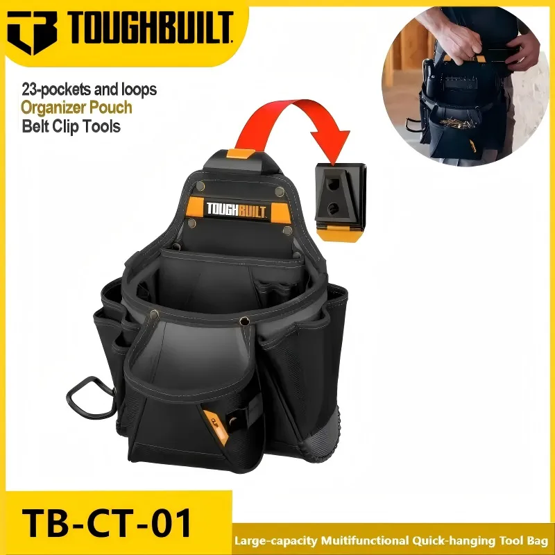 TOUGHBUILT TB-CT-01 Multi-Pocket Tool Bag with ClipTech™ 23 Pockets and Quick Hang Loop, Multi-Purpose Tool Bag
