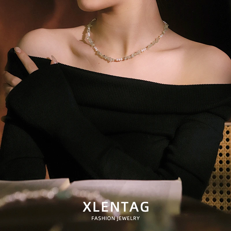 Natural Freshwater Pearl Prehnite Necklace for Women Daily Wear Office Vacation FashionPearl Necklace Bohemian Style Jewelry