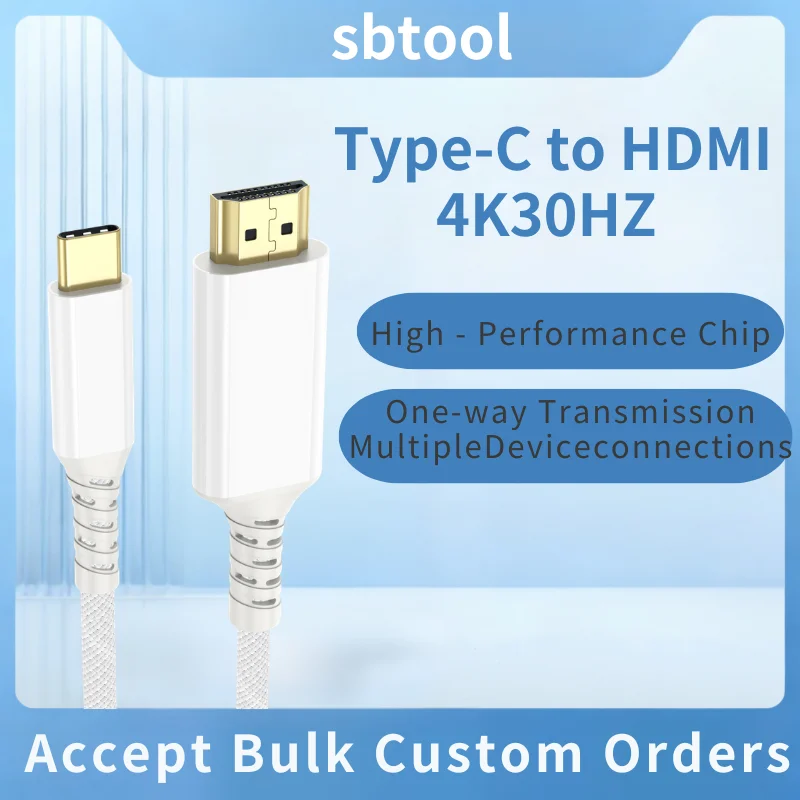 Type C to HDMI Adapter Cable 4K 30Hz HD Video Extender for Smartphone Notebook Display