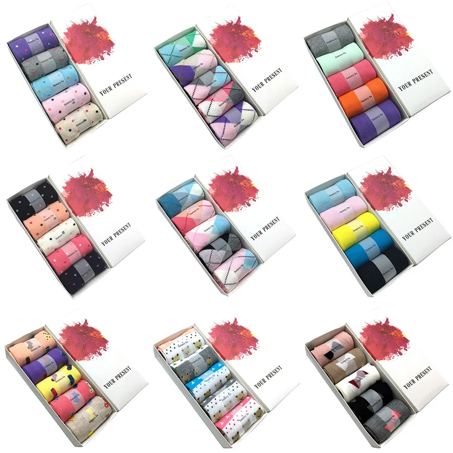 5 Pairs/Lot Cotton Socks Girls Heart Style Pattern Casual Comfortable Long Socks Women Ladies Brand Fashion Sweet Gift Hot Sale