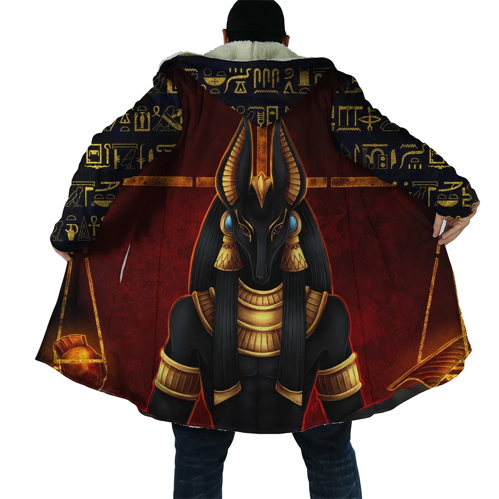 CLOOCL Winter Men's Hooded Cloak Fashion Jacket God Eye of Egypt Pharaoh Anubis Ancient 3D Printing Hooded Coat Loose Cloak