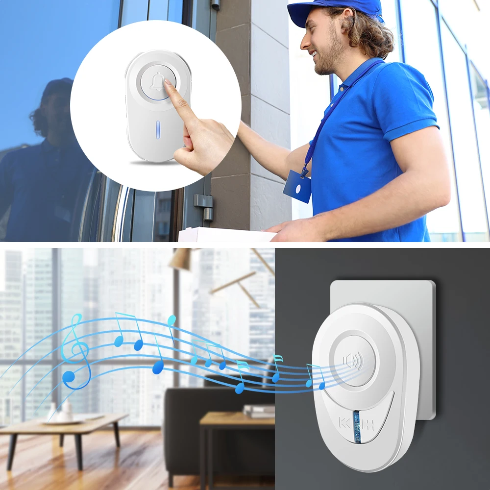 ELECTOP-timbre inteligente para el hogar, juego de timbre de puerta inalámbrico, impermeable, alarma de seguridad con Flash LED, accesorios para el