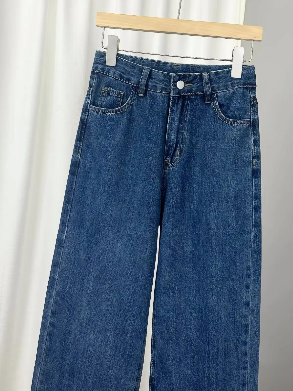 Retro Blue Slim Straight Denim Jeans Women's Spring Autumn Large Size Small Figure Slimming Washed High Waist Draped Wide Leg...