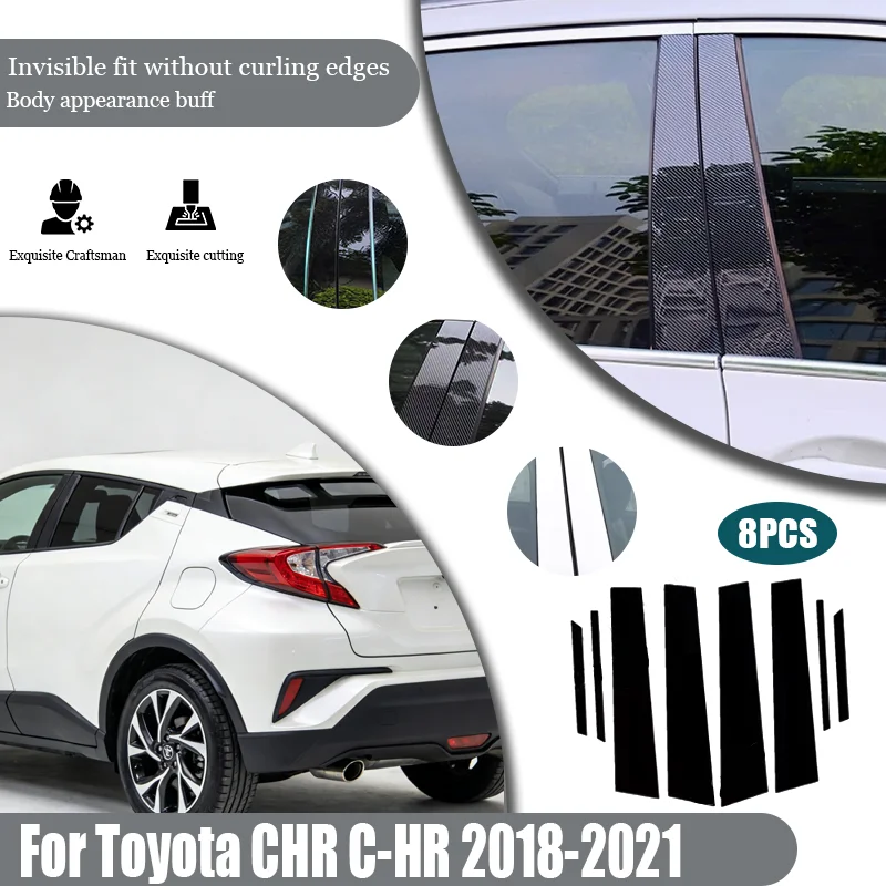 

For Toyota CHR C-HR 2018-2021 Carbon Fiber Car B/C Pillar Trim Sticker - Universal Fit Scratch Resistant Decal