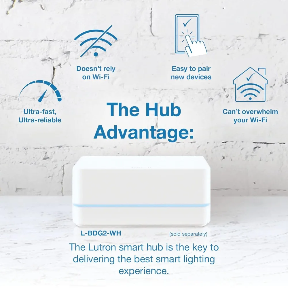 مفتاح خافت ذكي أصلي من Caseta (Lutron Smart Hub مطلوب)، لأضواء LED، 150 وات، أحادي القطب/3 اتجاهات، لا يتطلب محايدًا