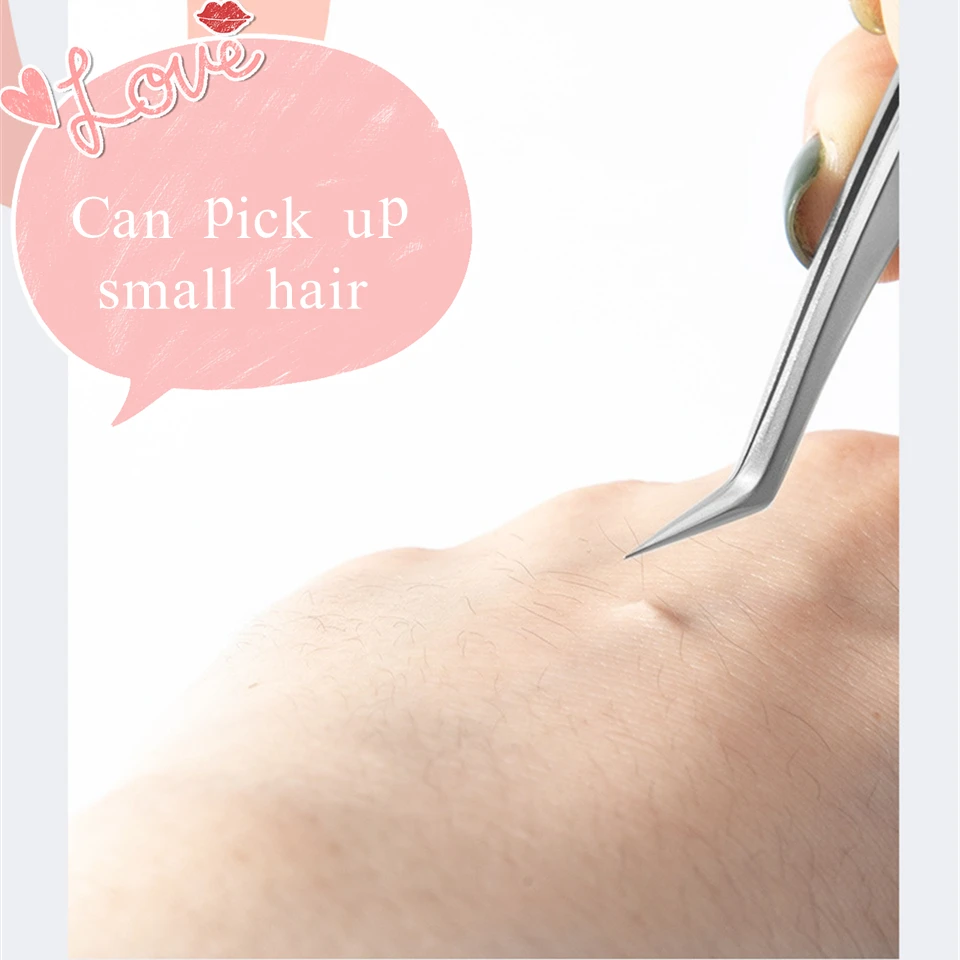 プロのまつげピンセットピンクステンレス鋼超硬ピンセット繊維チップ付き高精度帯電防止メイクアップピンセット