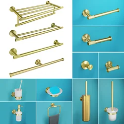 Accesorios de baño de oro cepillado, soporte de papel tisú, gancho para bata, jabonera, toallero, soporte de cepillo de inodoro de acero inoxidable