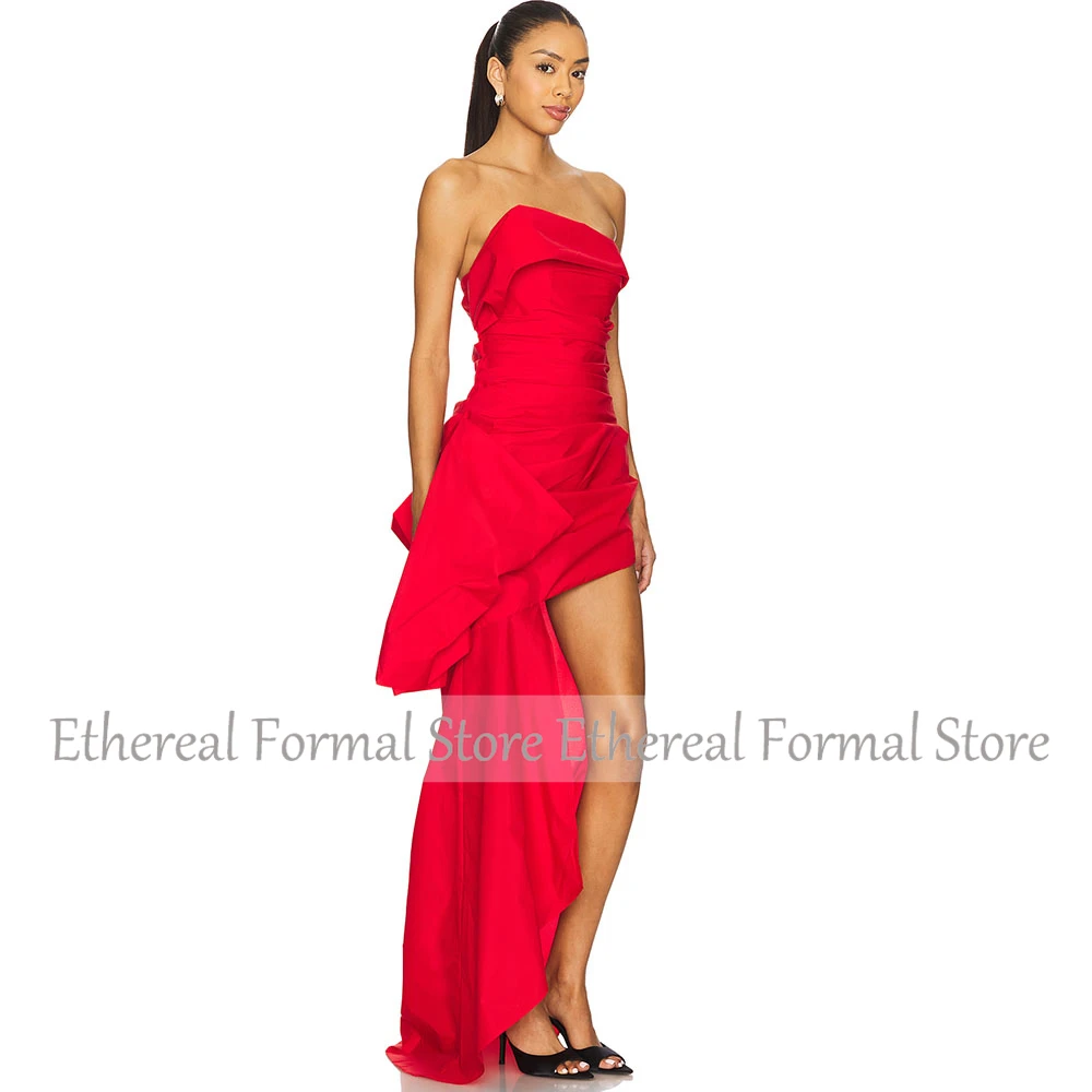 Современное красное вечернее платье Русалка без бретелек Платье для выпускного вечера спереди Мини-короткое вечернее платье с оборками сзади Длинное женское вечернее платье