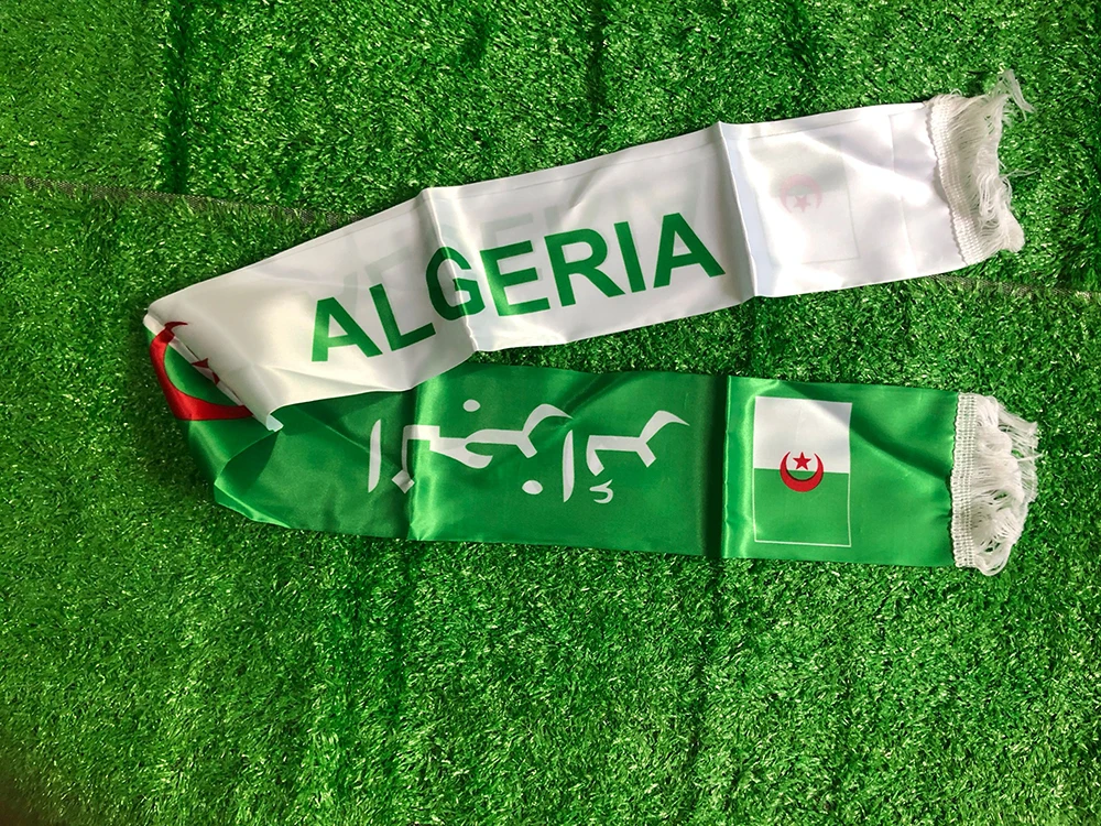 Bandiera del cielo Algeria sciarpa 14*130cm bandiera dell'algeria sciarpa personalizzata sciarpa della squadra di calcio stampa raso Algeria banner