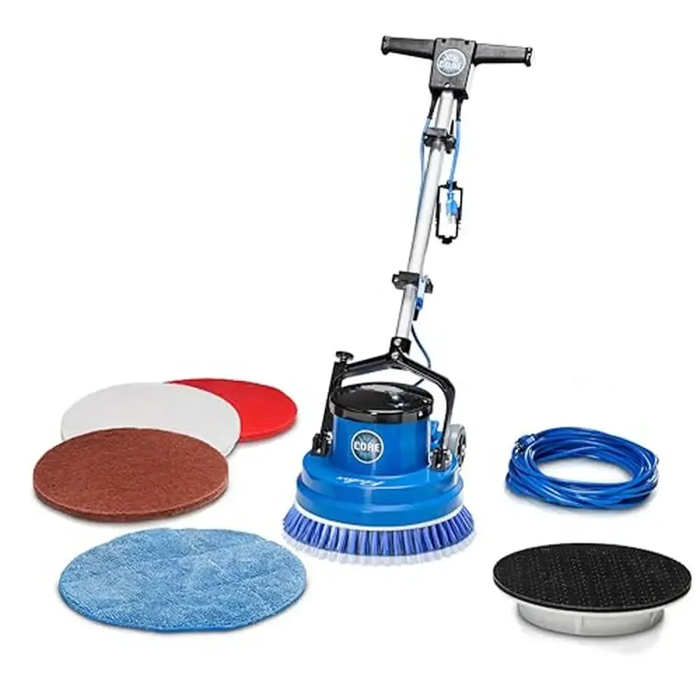 

Heavy Duty 15" Floor Buffer Scrubber Polisher Machine All Surfaces Buff Scrub Polish Sand Wax Strip 5 Pads 150 RPM High Torque