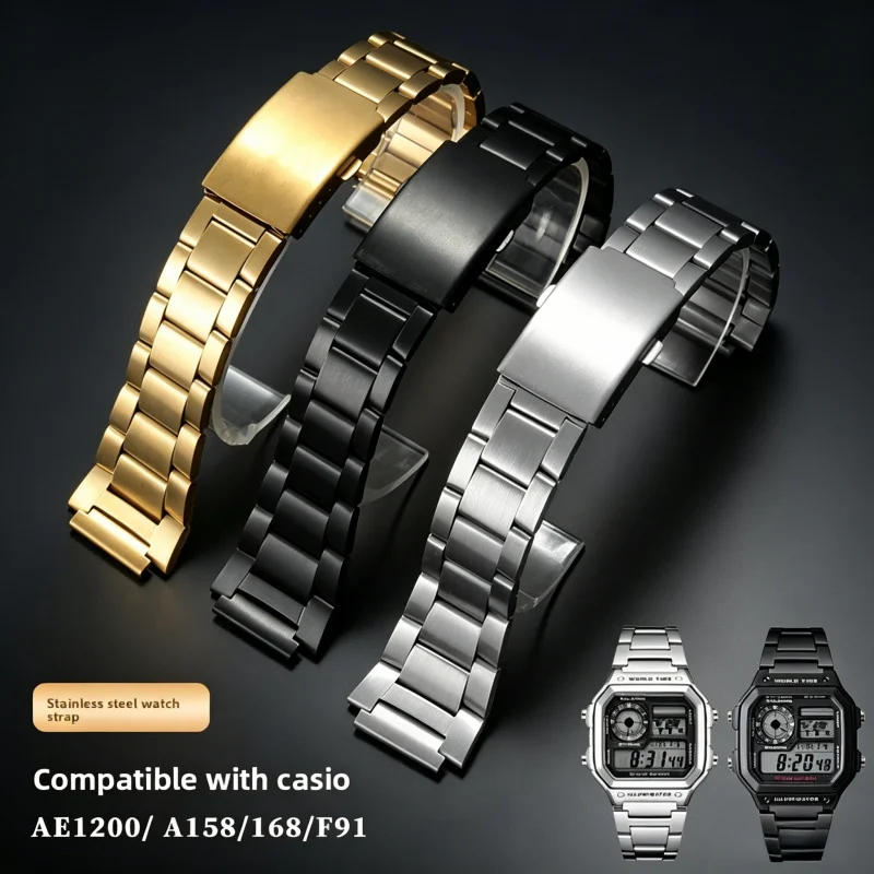18mm For Band Stainless Steel Watchband Metal Strap Small Square for AE1200 AE1300 A159 A158  F91  F-91W