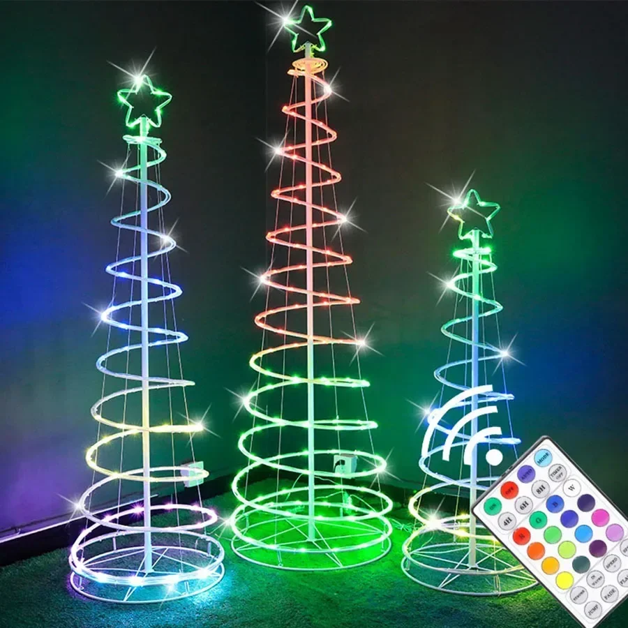 RGB Mudando Espiral Christmas Tree Lights, Topper Star, Guirlanda Luz, Decoração ao ar livre, 1,8 m