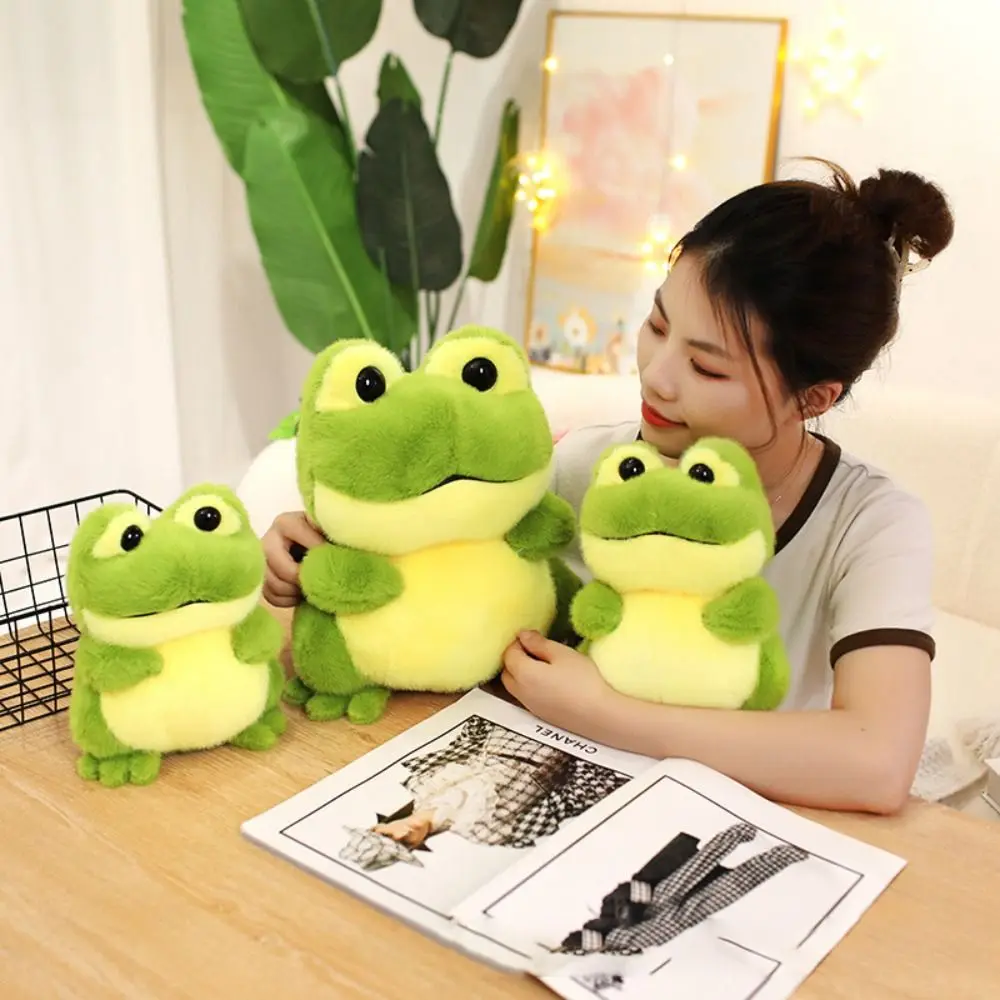 만화 애니메이션 녹색 개구리 봉제 장난감 PP 코튼 부드러운 동물 푹신한 개구리 피규어 인형 컬렉션 재미있는 만화 개구리 봉제 장난감