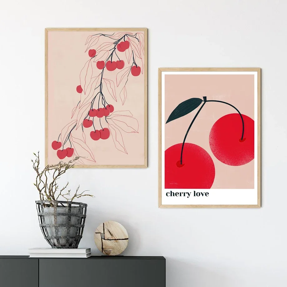 (No frame)Pósteres de frutas, cereza, limón, piña, lienzo impreso minimalista, pintura, arte de pared para sala de estar, dec