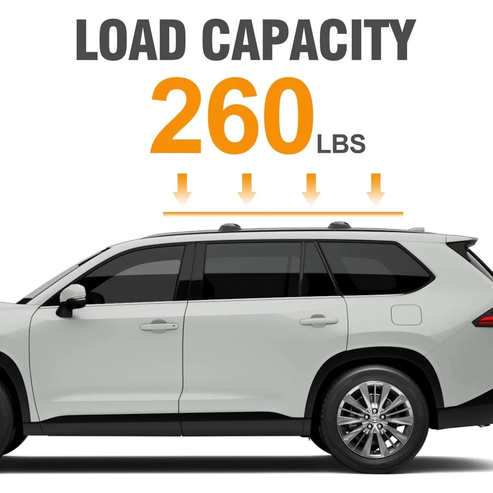 قضبان متقاطعة لرف السقف باللون الأسود القوي لموديلات Toyota Highlander وLexus TX الجديدة لعام 2024، جميع الدرجات، تدعم ما يصل إلى 26 وحدة