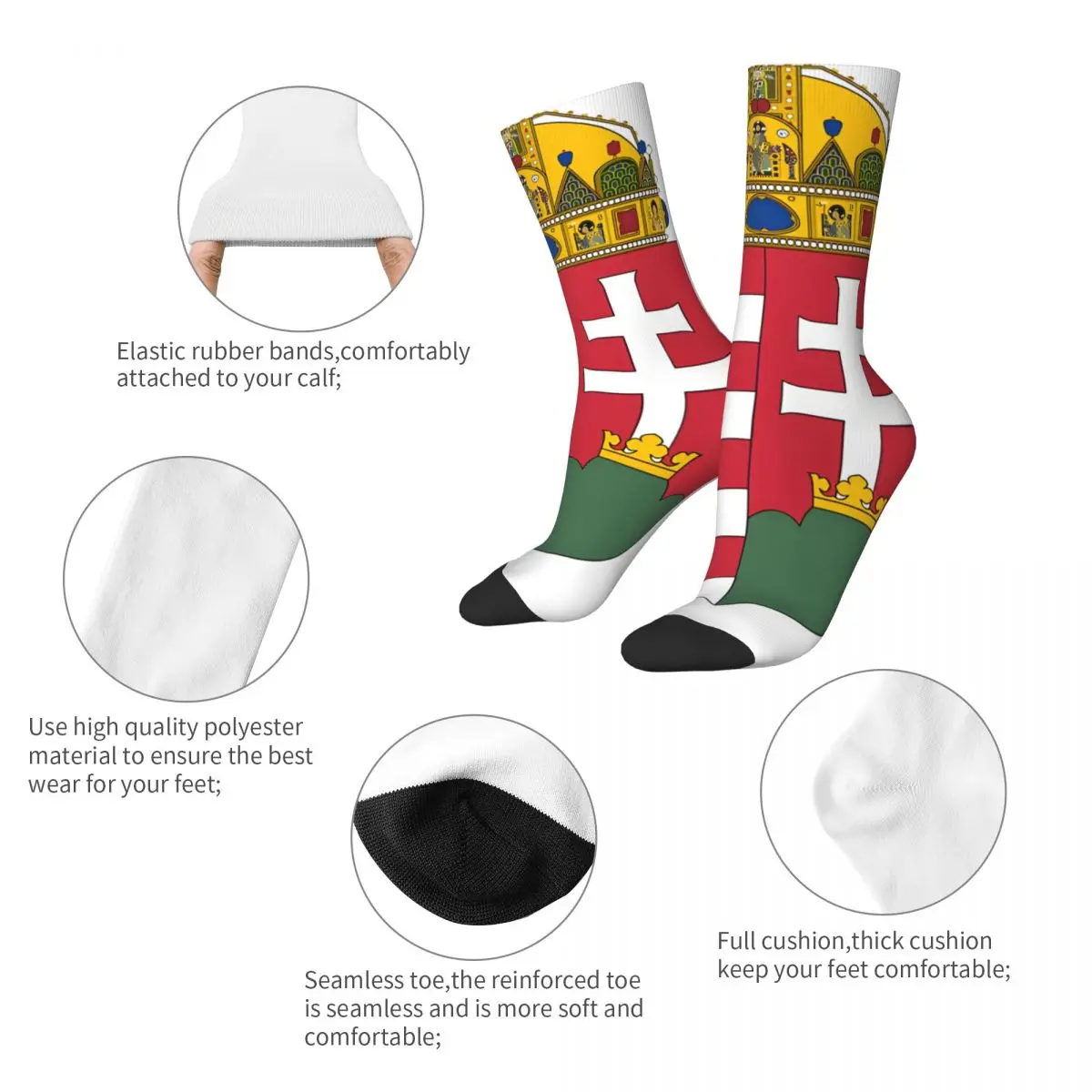 ELIN-Autocollant de Compression pour Homme, Blason de Hongrie, Chaussettes Vintage de Qualité Européenne, Motif d'Équipage, Nouveauté