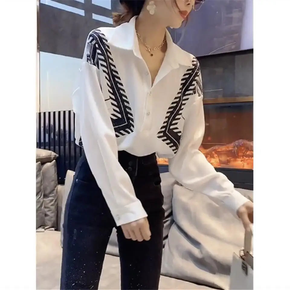 Spring Woman Clothes Long Sleeve Shirt Chic Ins Turn-down Collar Casual Korean Fashion Loose French Romantic Style Elegant Trend