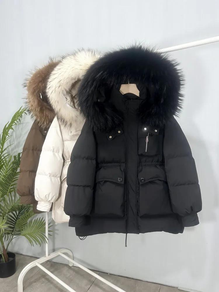 

Real Raccoon Fur collar Medium long Down Jacket For women 2025 New Winter Thicken Fashion Down Coat Female Warm Parka Outwear