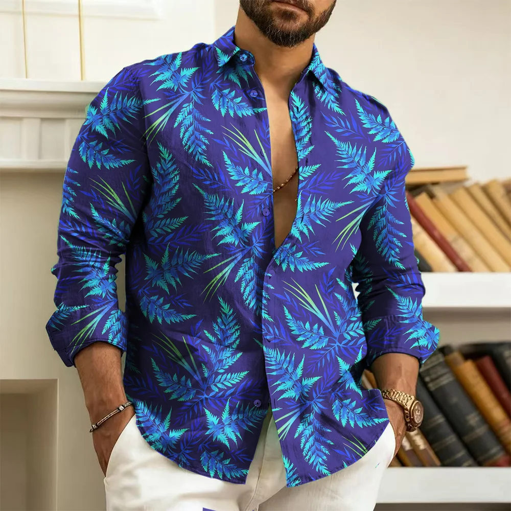 

S-9xl plus size Men's Shirt: Floral Modernity - Slim-Fit (Big & Tall), Soft Breathable Fabric, Subtle Bloom Prints,