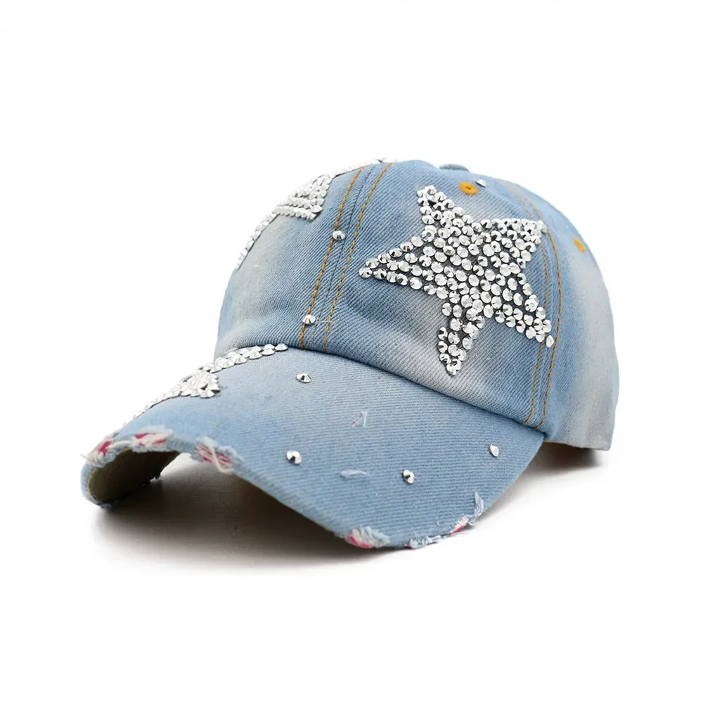 Denim Baseball Cap Women Summer Fall Sunshade Fashion Star Shinning Cap Female Hat Casual Adjustable Snapback Casquette Gorro