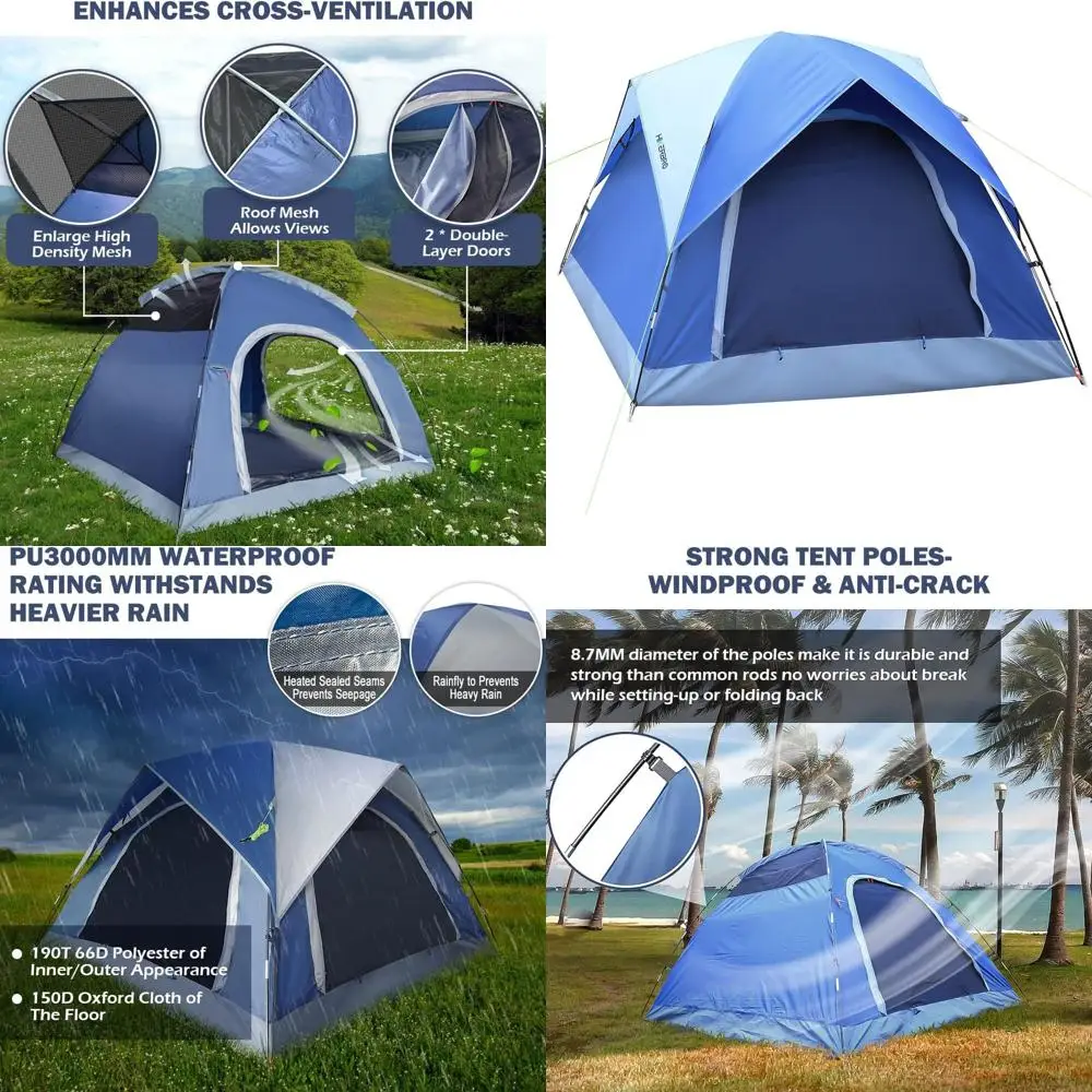 Tiendas de campaña para 3 personas, tienda de campaña con cúpula pequeña con 2 puertas mejoradas y techo de media malla, tienda de campaña impermeable para 4 personas con Rem