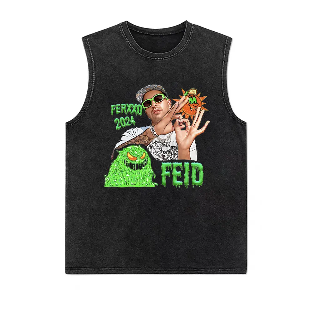 Feid Ferxxo Ferxxocalipsis Tour 2024 Washed Vintage Tank Tops T-shirt Men Women Hip Hop Oversized Vest Tshirt Male Short Sleeve