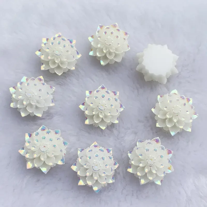 20 millimetri di trasporto Della Resina Fiore bianco AB della resina 3D Cabochons del fiore della decorazione della casa accessori Dei Monili button