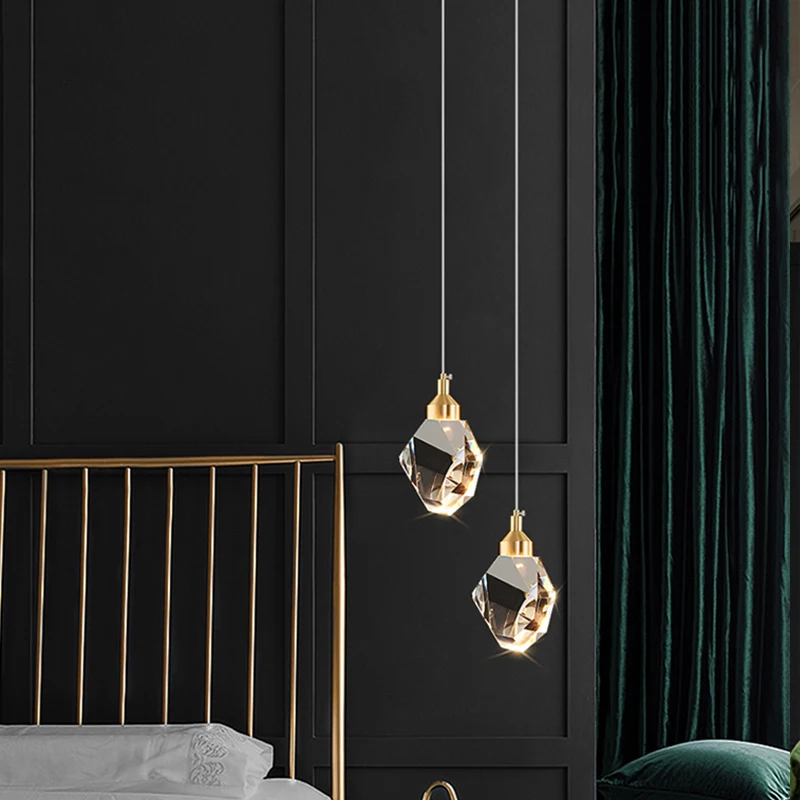 HD Luxury Pendant Lights For Dining Living Room Bedroom Bedside Kitchen Cafe Bar Indoor Decor LED Crystal Hanging Ceiling Lamps