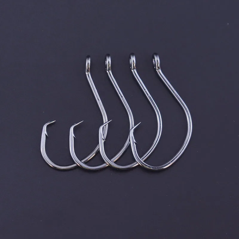 10pcs/lot Crank Eye Fishhooks High Carbon Steel Flattened Bended Shank Strong Point Barbed Fishing Hooks For Ocean Sea Fishing