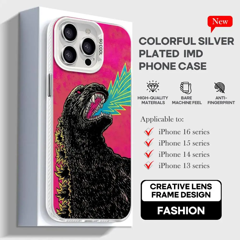 Hot G-Godzillaes Monsters Phone Case White IMD Colorful Phone CaseSilver Suitable for iPhone 16 15 14 13 12 11 XS Pro Max