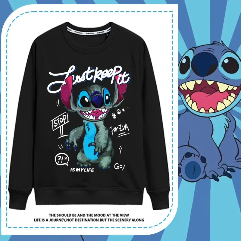 Disney Stitch Joint Men's Long Sleeve T-shirt 2024 New Stitch Around Autumn Children's Pure Cotton Everything