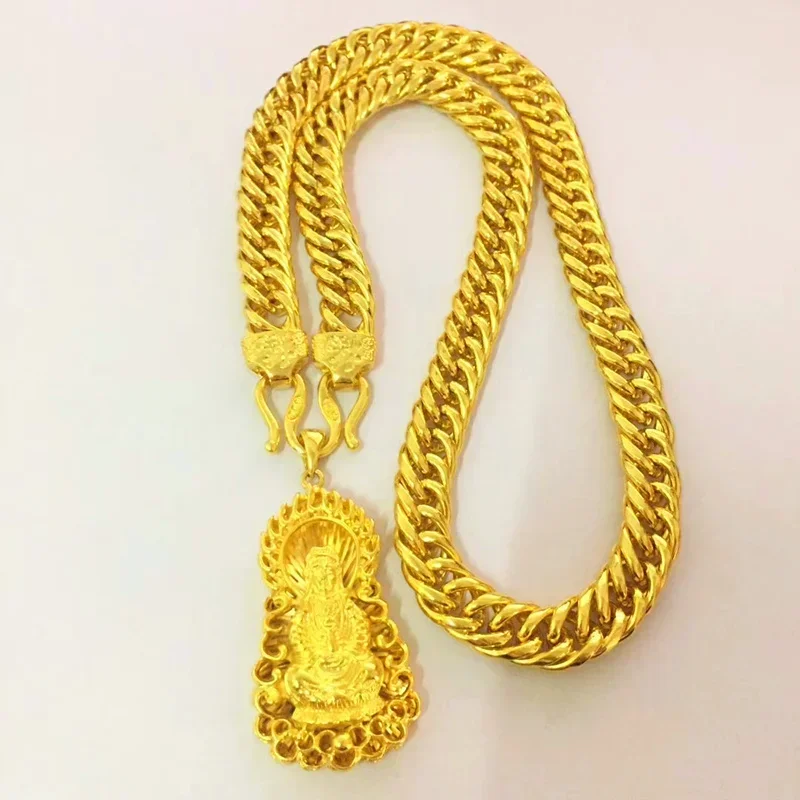 Collar puro de oro 999 chapado en oro 100%, colgante Guanyin de 18k, bola 999 hueca esmerilada de 24k, regalo para mujer