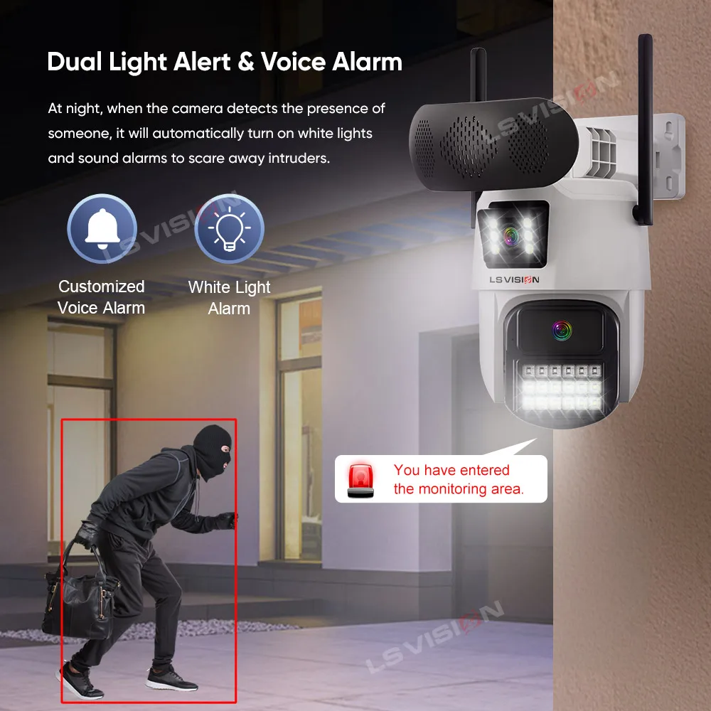 กล้อง LS VISION 8MP WiFi พร้อมเครื่องเล่นเพลงบลูทูธ จอภาพคู่ กล้องวงจรปิด WiFi ตรวจจับมนุษย์ ติดตามอัตโนมัติ ICSee