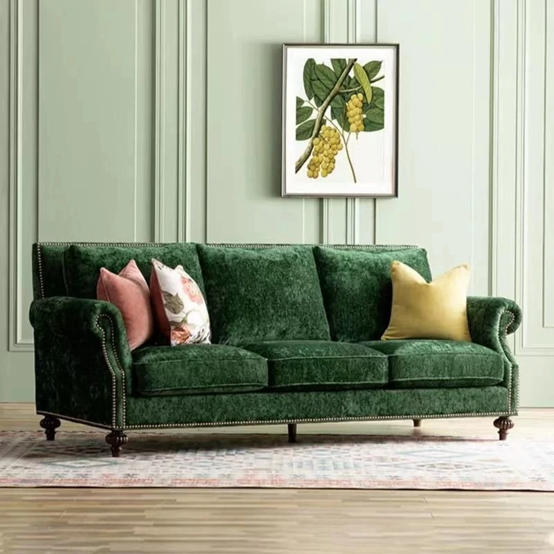 Retro living room small apartment single and double three-person fabric leisure sofa