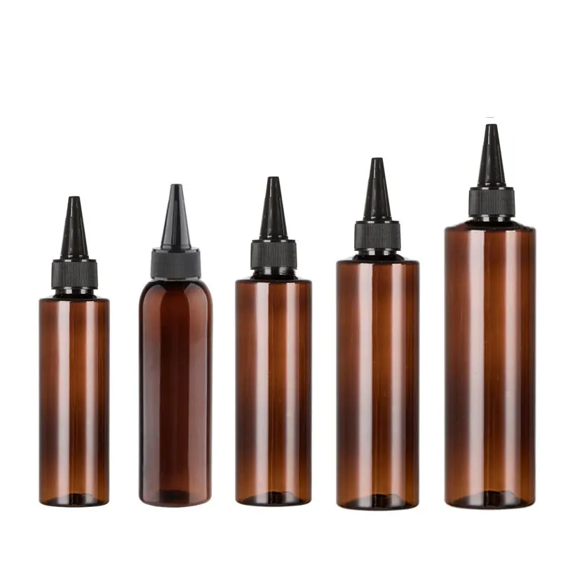 

10pcs 100ml 150ml 200ml 250ml Pointed Cap Brown Plastic Bottles Dropper Essence Oil Liquid Lotion Container 5oz Cosmetic Bottle