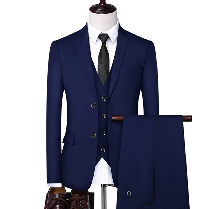 Formal Business Wedding 3 Pieces Suit Set / Male 2023 Blazers Jacket Pants Vest Trousers Dress Waistcoat