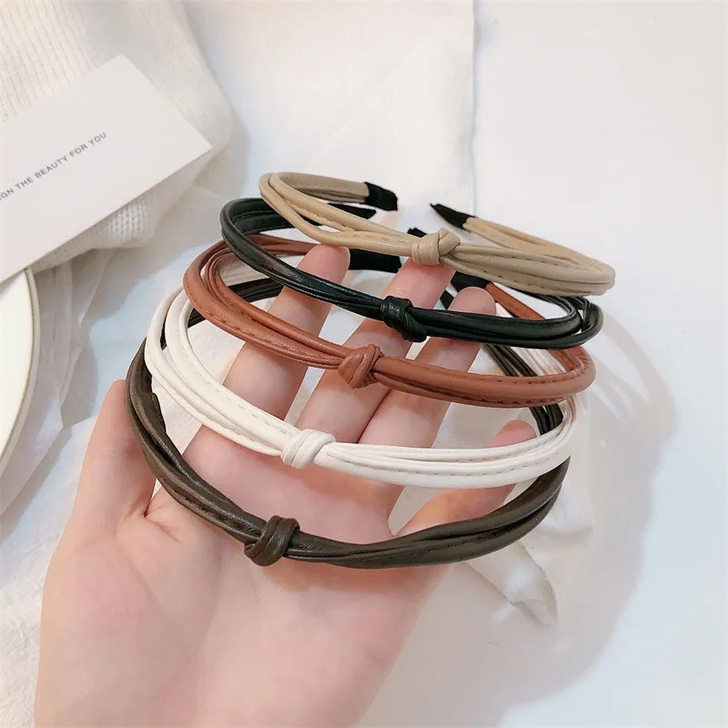 AISHG PU Leather Hairbands for Women Cross Knot Wide Side Bow Headband Hair Hoop Non-slip Hair bands Girls Hair Accessories